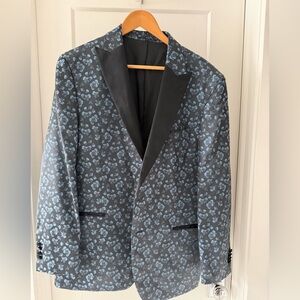Jos. A. Bank Blue Floral Jacquard Tuxedo Jacket – Satin Lapel – Size 44R
